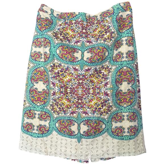 Anthropologie Maeve Mayola Linen Blend Women's size 4 Pencil Skirt Damask Boho - Picture 1 of 5